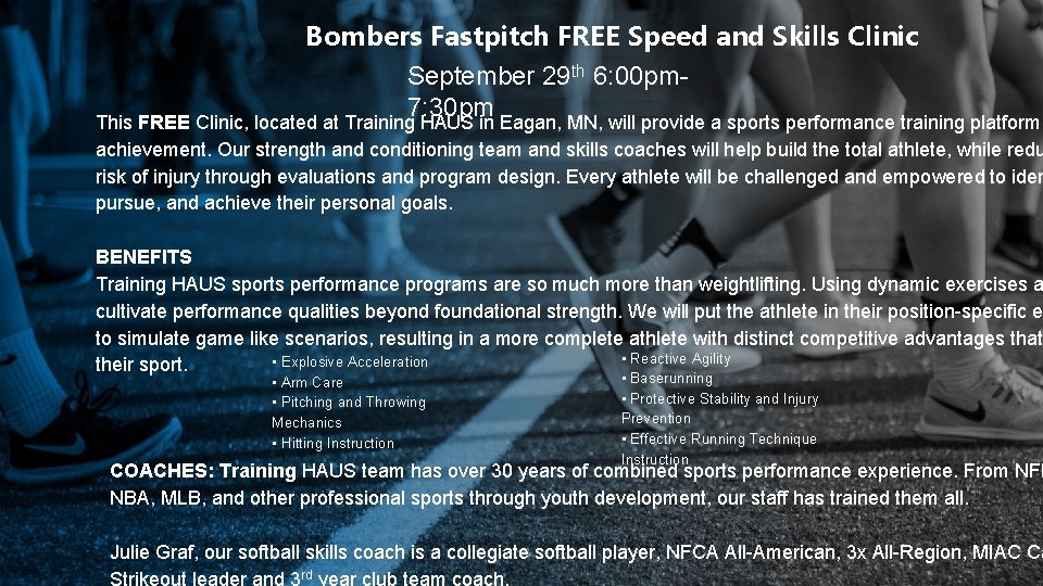 Bombers Fastpitch FREE Speed and Skills Clinic September 29 th 6: 00 pm 7: