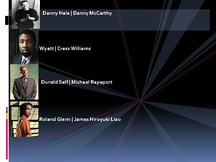 Danny Hale | Danny Mc. Carthy Wyatt | Cress Williams Donald Self | Michael