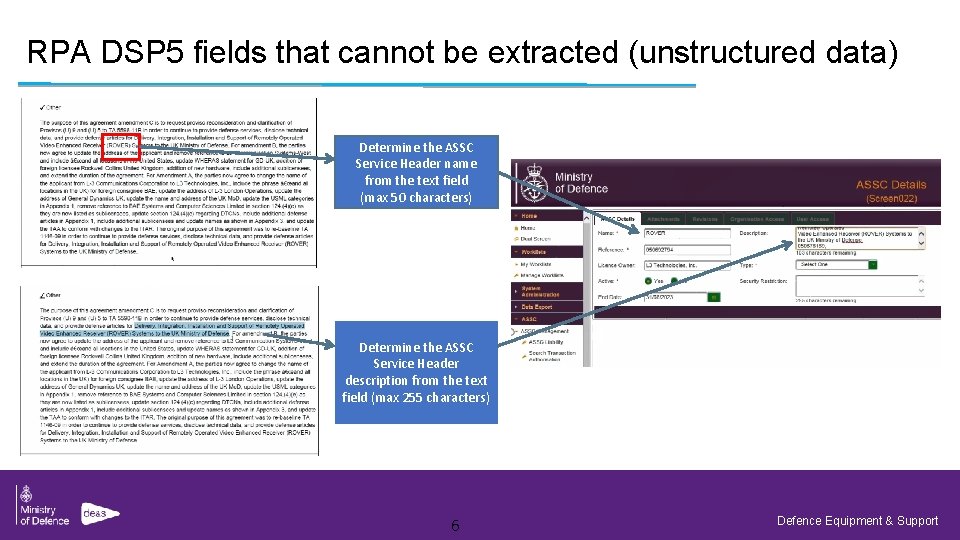 RPA DSP 5 fields that cannot be extracted (unstructured data) Determine the ASSC Service