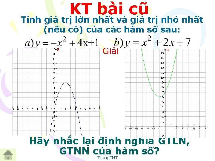 KT bài cũ Tính giá trị lớn nhất và giá trị nhỏ nhất (nếu