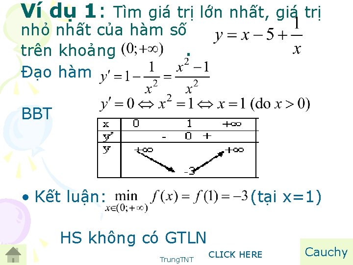 Ví dụ 1: Tìm giá trị lớn nhất, giá trị nhỏ nhất của hàm