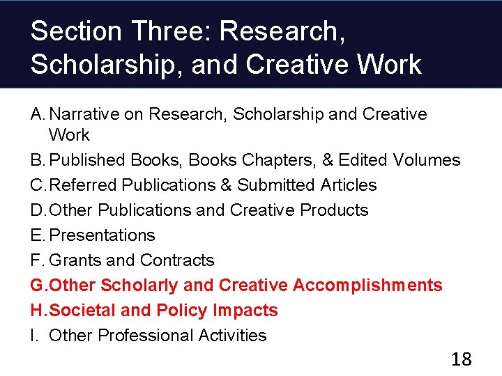 Section Three: Research, Scholarship, and Creative Work A. Narrative on Research, Scholarship and Creative