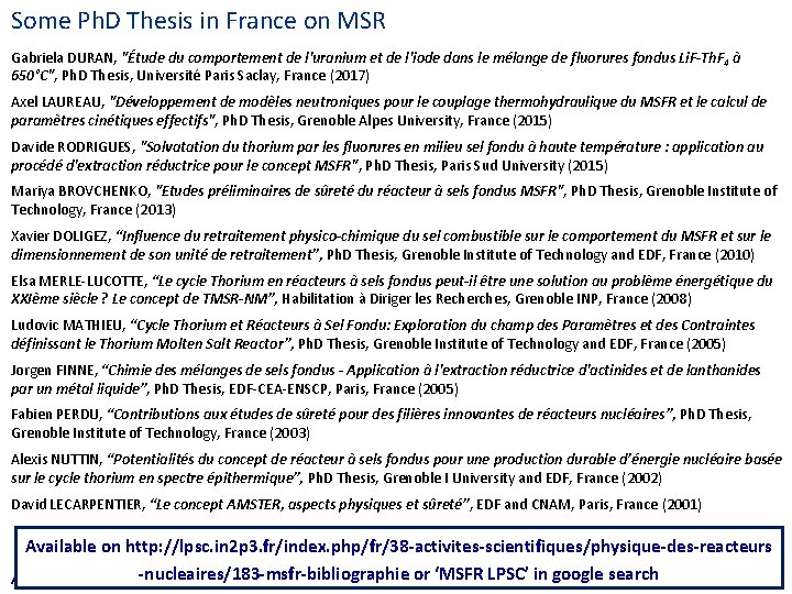 Some Ph. D Thesis in France on MSR Gabriela DURAN, "Étude du comportement de