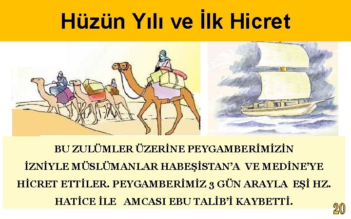 Hüzün Yılı ve İlk Hicret BU ZULÜMLER ÜZERİNE PEYGAMBERİMİZİN İZNİYLE MÜSLÜMANLAR HABEŞİSTAN’A VE MEDİNE’YE