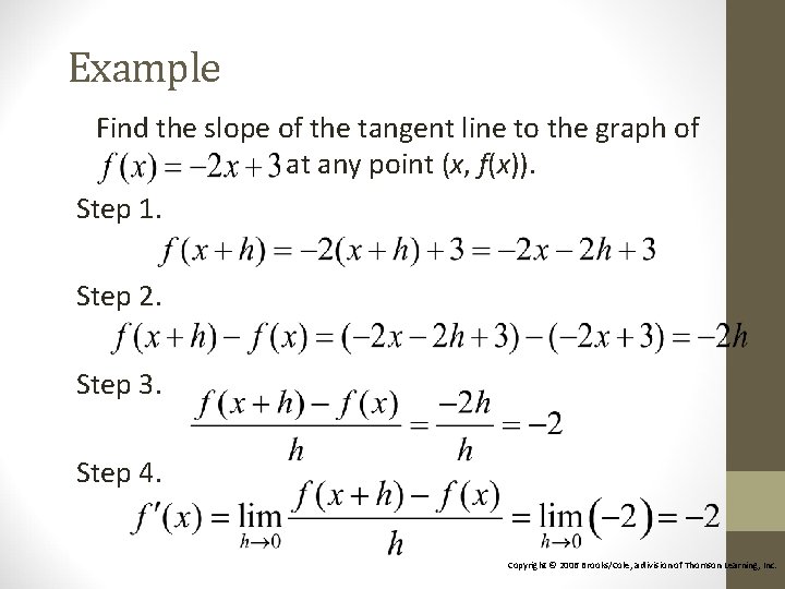 Example Find the slope of the tangent line to the graph of at any