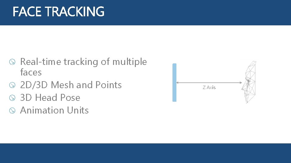 Real-time tracking of multiple faces 2 D/3 D Mesh and Points 3 D Head