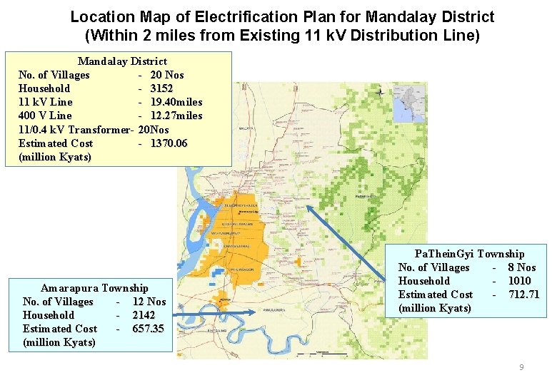 Location Map of Electrification Plan for Mandalay District (Within 2 miles from Existing 11