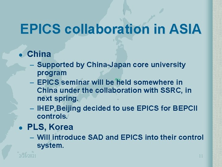 EPICS collaboration in ASIA l China – Supported by China-Japan core university program –