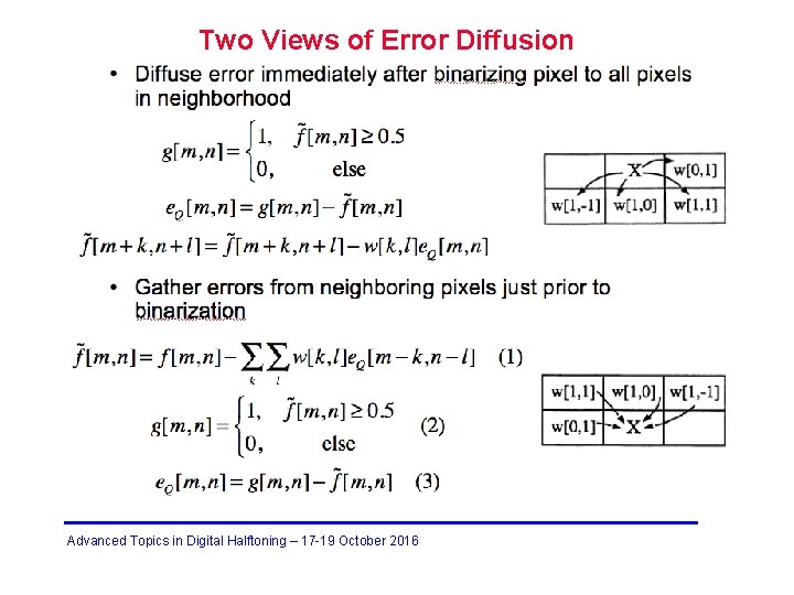 Two Views of Error Diffusion Advanced Topics in Digital Halftoning – 17 -19 October