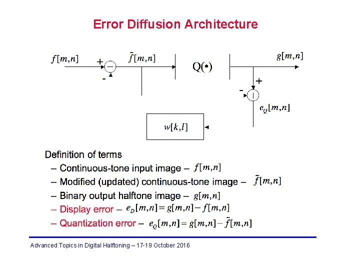 Error Diffusion Architecture Advanced Topics in Digital Halftoning – 17 -19 October 2016 