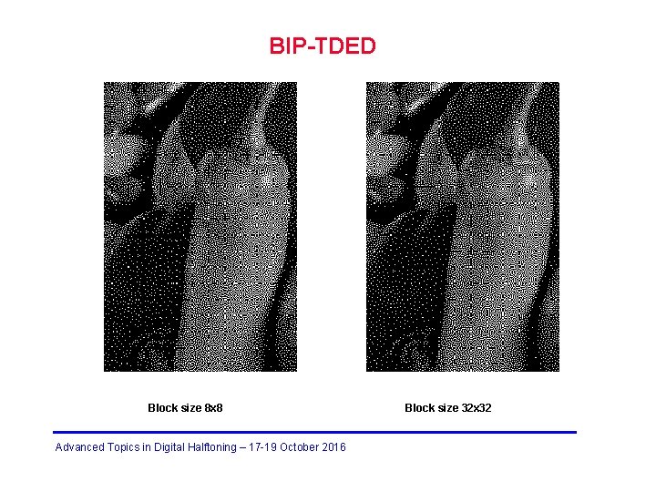 BIP-TDED Block size 8 x 8 Advanced Topics in Digital Halftoning – 17 -19