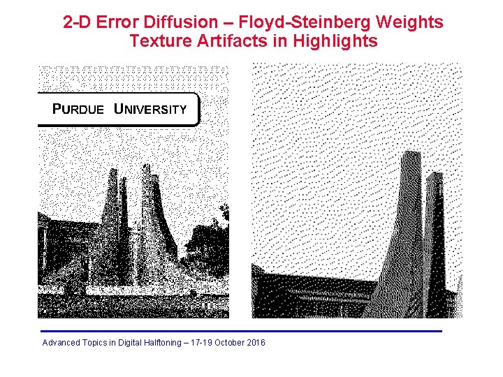 2 -D Error Diffusion – Floyd-Steinberg Weights Texture Artifacts in Highlights Advanced Topics in