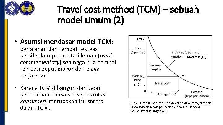 Travel cost method (TCM) – sebuah model umum (2) • Asumsi mendasar model TCM: