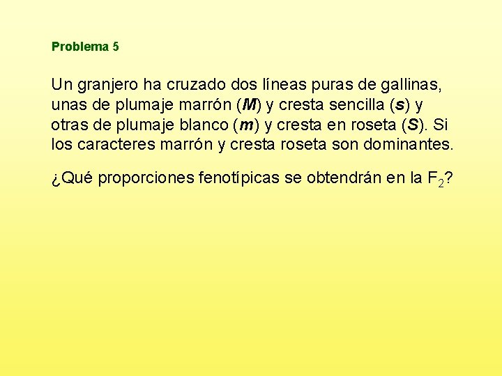 Problema 5 Un granjero ha cruzado dos líneas puras de gallinas, unas de plumaje