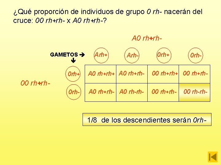 ¿Qué proporción de individuos de grupo 0 rh- nacerán del cruce: 00 rh+rh- x