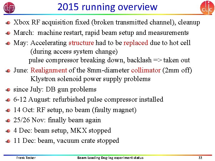 2015 running overview Xbox RF acquisition fixed (broken transmitted channel), cleanup March: machine restart,