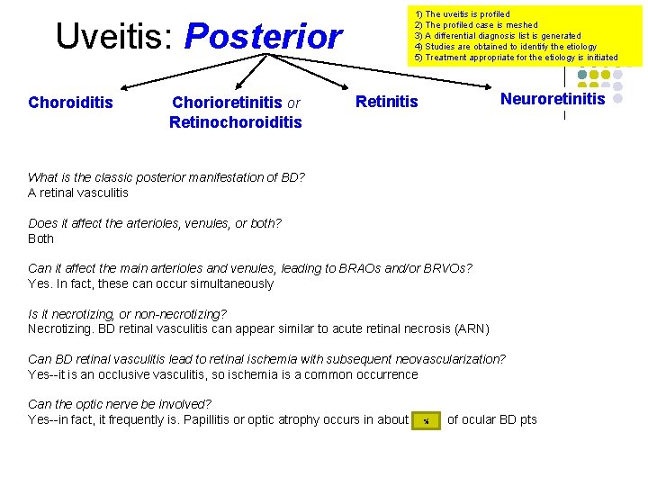 Uveitis: Posterior Choroiditis Chorioretinitis or Retinochoroiditis 1) The uveitis is profiled 2) The profiled