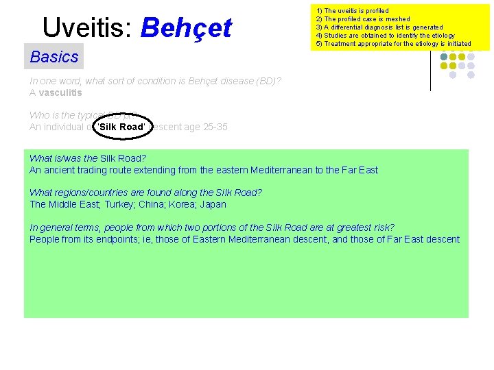 Uveitis: Behçet Basics 1) The uveitis is profiled 2) The profiled case is meshed