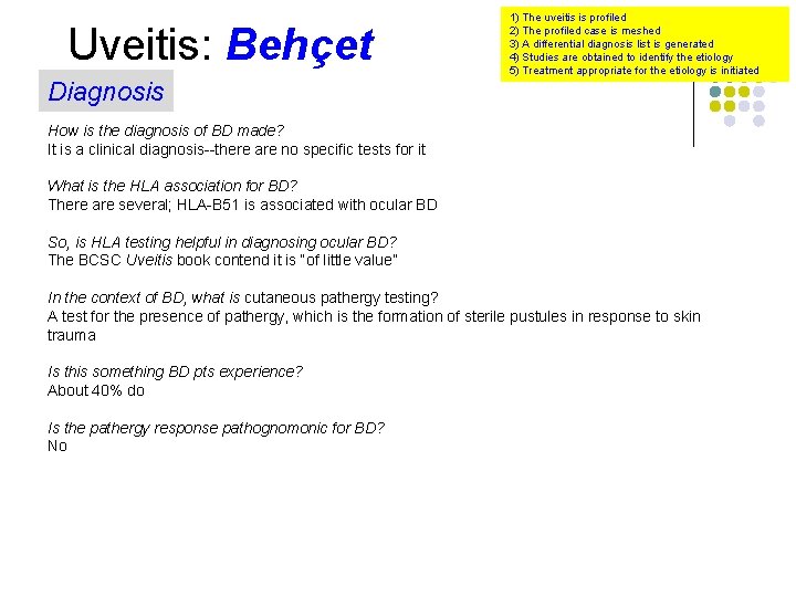 Uveitis: Behçet Diagnosis 1) The uveitis is profiled 2) The profiled case is meshed
