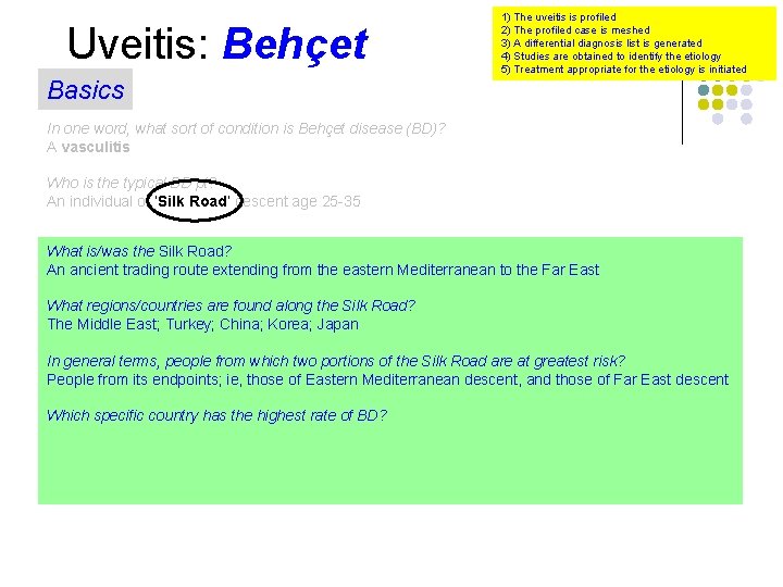 Uveitis: Behçet Basics 1) The uveitis is profiled 2) The profiled case is meshed