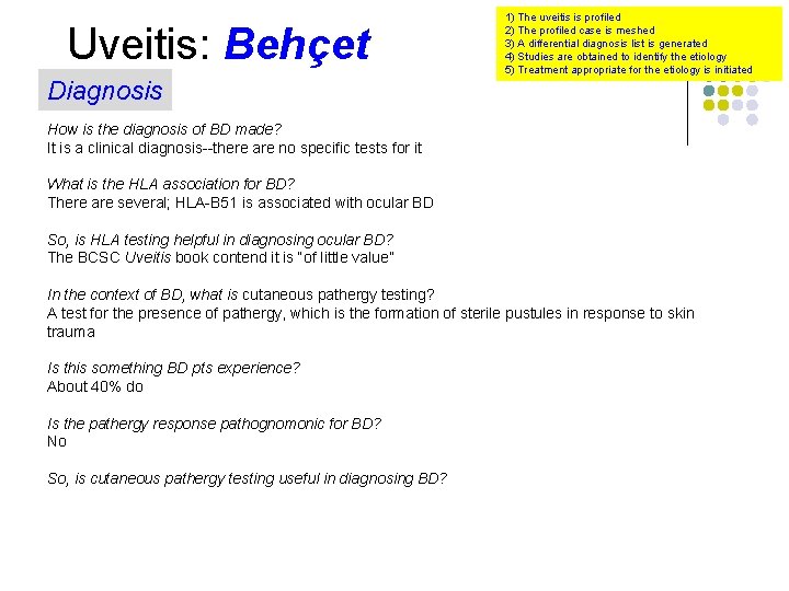 Uveitis: Behçet Diagnosis 1) The uveitis is profiled 2) The profiled case is meshed