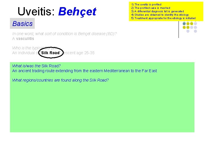 Uveitis: Behçet Basics 1) The uveitis is profiled 2) The profiled case is meshed