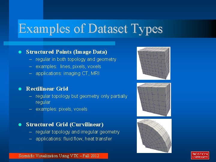 Examples of Dataset Types Structured Points (Image Data) – regular in both topology and Examples of Dataset Types Structured Points (Image Data) – regular in both topology and