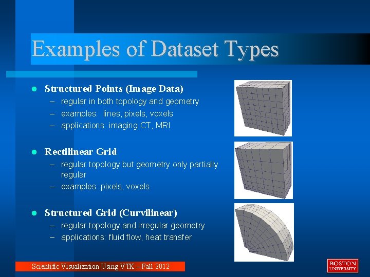 Examples of Dataset Types Structured Points (Image Data) – regular in both topology and