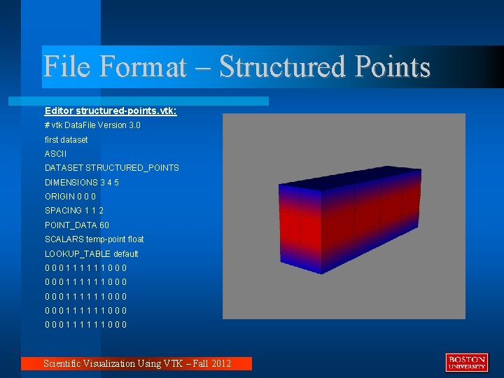 File Format – Structured Points Editor structured-points. vtk: # vtk Data. File Version 3.