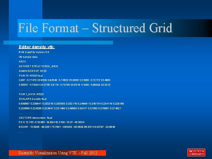 File Format – Structured Grid Editor density. vtk: # vtk Data. File Version 3. File Format – Structured Grid Editor density. vtk: # vtk Data. File Version 3.