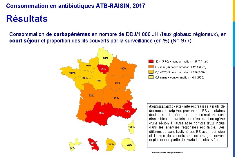 Consommation en antibiotiques ATB-RAISIN, 2017 Résultats Consommation de carbapénèmes en nombre de DDJ/1 000