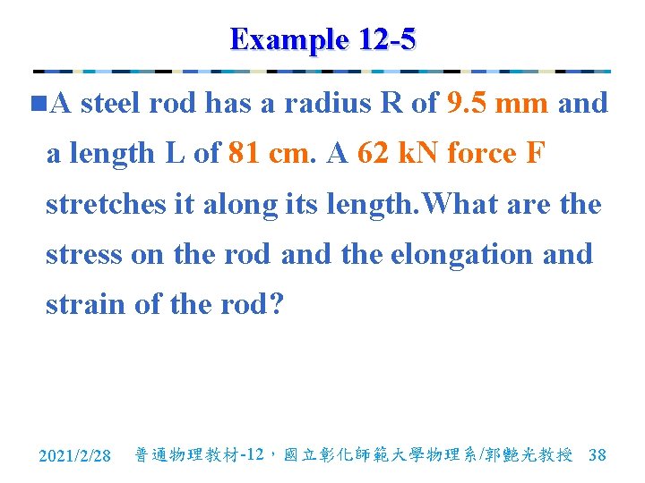 Example 12 -5 n. A steel rod has a radius R of 9. 5