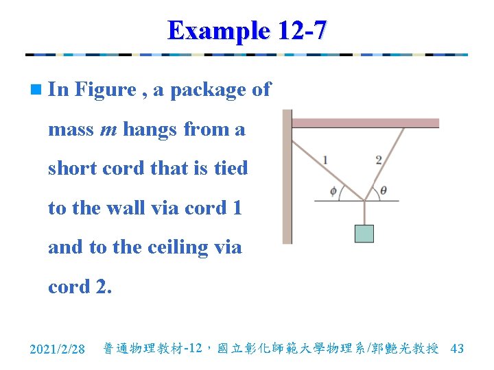 Example 12 -7 n In Figure , a package of mass m hangs from