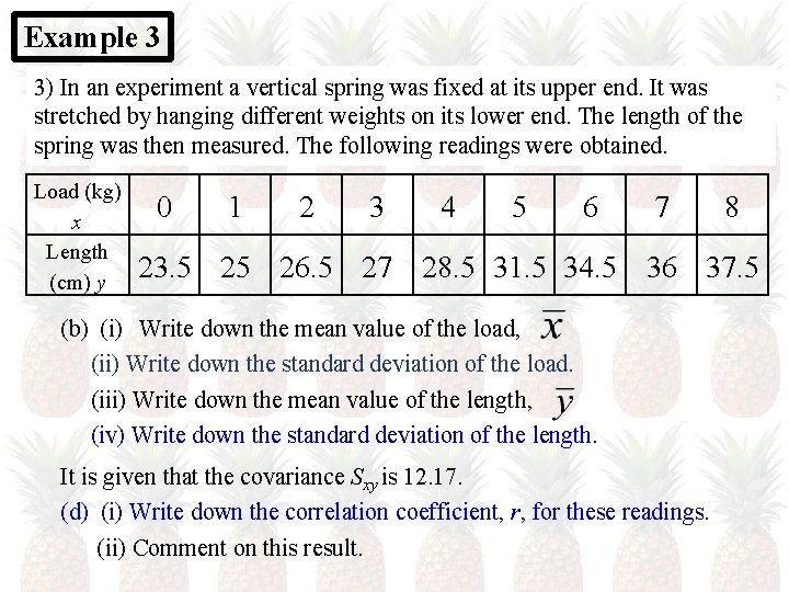 Example 3 3) In an experiment a vertical spring was fixed at its upper