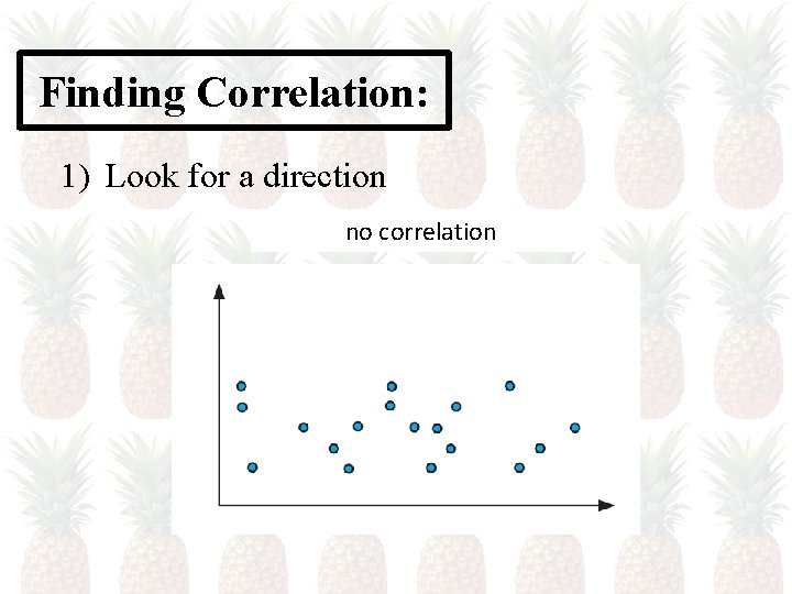 Finding Correlation: 1) Look for a direction negative positive no correlation 