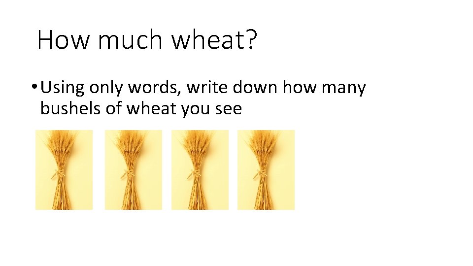 How much wheat? • Using only words, write down how many bushels of wheat