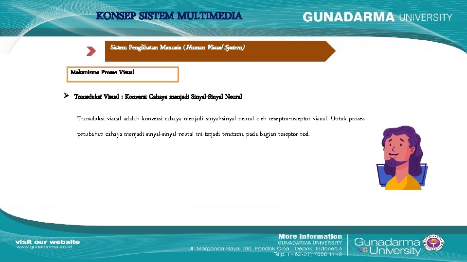 KONSEP SISTEM MULTIMEDIA Sistem Penglihatan Manusia (Human Visual System) Mekanisme Proses Visual Transduksi Visual