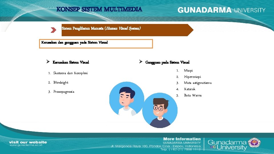 KONSEP SISTEM MULTIMEDIA Sistem Penglihatan Manusia (Human Visual System) Kerusakan dan gangguan pada Sistem