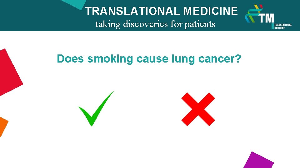 TRANSLATIONAL MEDICINE taking discoveries for patients benefits Does smoking cause lung cancer? 