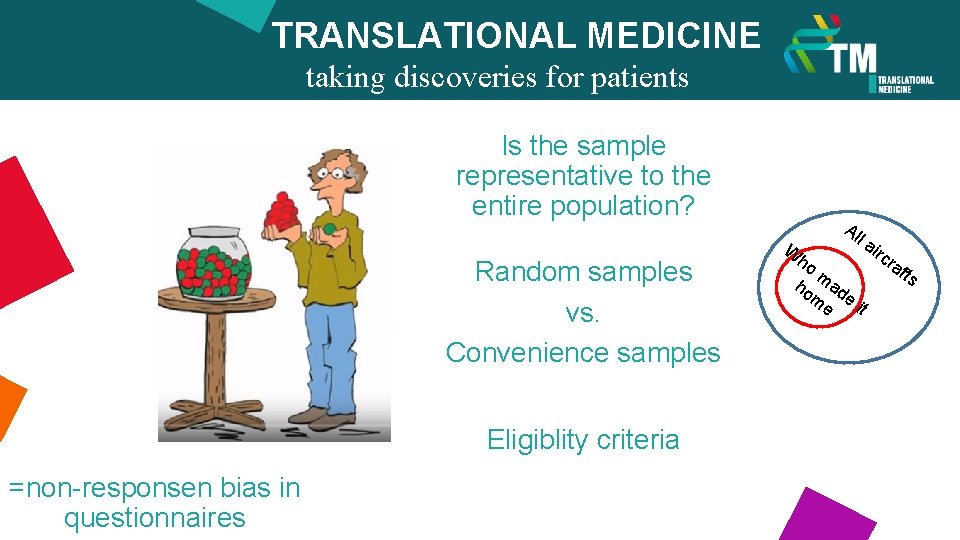 TRANSLATIONAL MEDICINE taking discoveries for patients benefits Is the sample representative to the entire