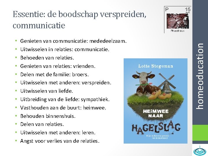  • • • • Genieten van communicatie: mededeelzaam. Uitwisselen in relaties: communicatie. Behoeden