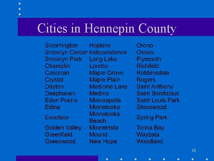 Cities in Hennepin County 16 