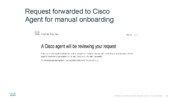 Request forwarded to Cisco Agent for manual onboarding © 2016 Cisco and/or its affiliates.