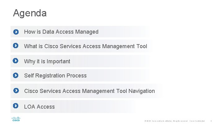 Agenda How is Data Access Managed What is Cisco Services Access Management Tool Why