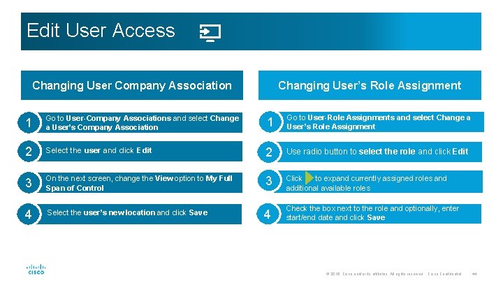 Edit User Access Changing User Company Association Changing User’s Role Assignment 1 Go to