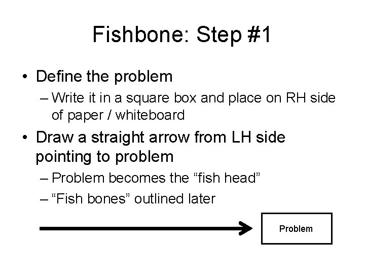 Fishbone: Step #1 • Define the problem – Write it in a square box