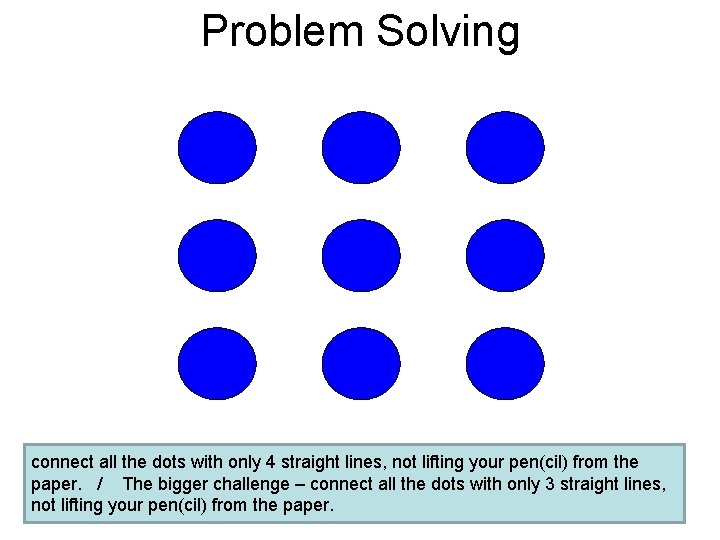 Problem Solving connect all the dots with only 4 straight lines, not lifting your