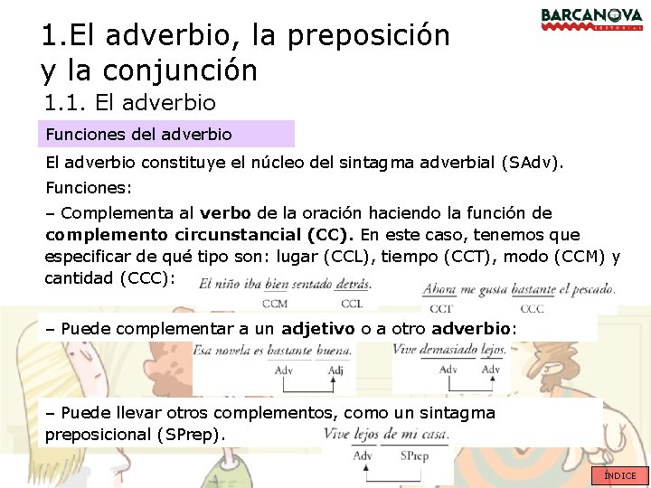 1. El adverbio, la preposición y la conjunción 1. 1. El adverbio Funciones del
