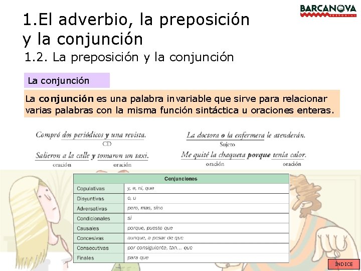 1. El adverbio, la preposición y la conjunción 1. 2. La preposición y la