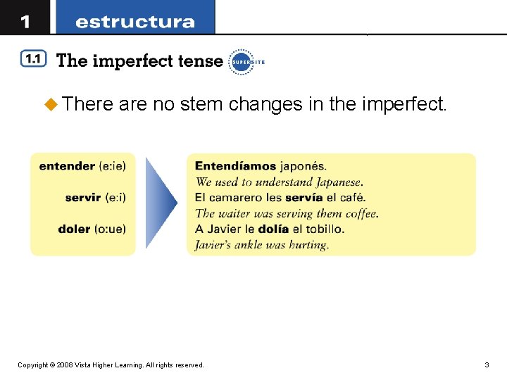 u There are no stem changes in the imperfect. Copyright © 2008 Vista Higher